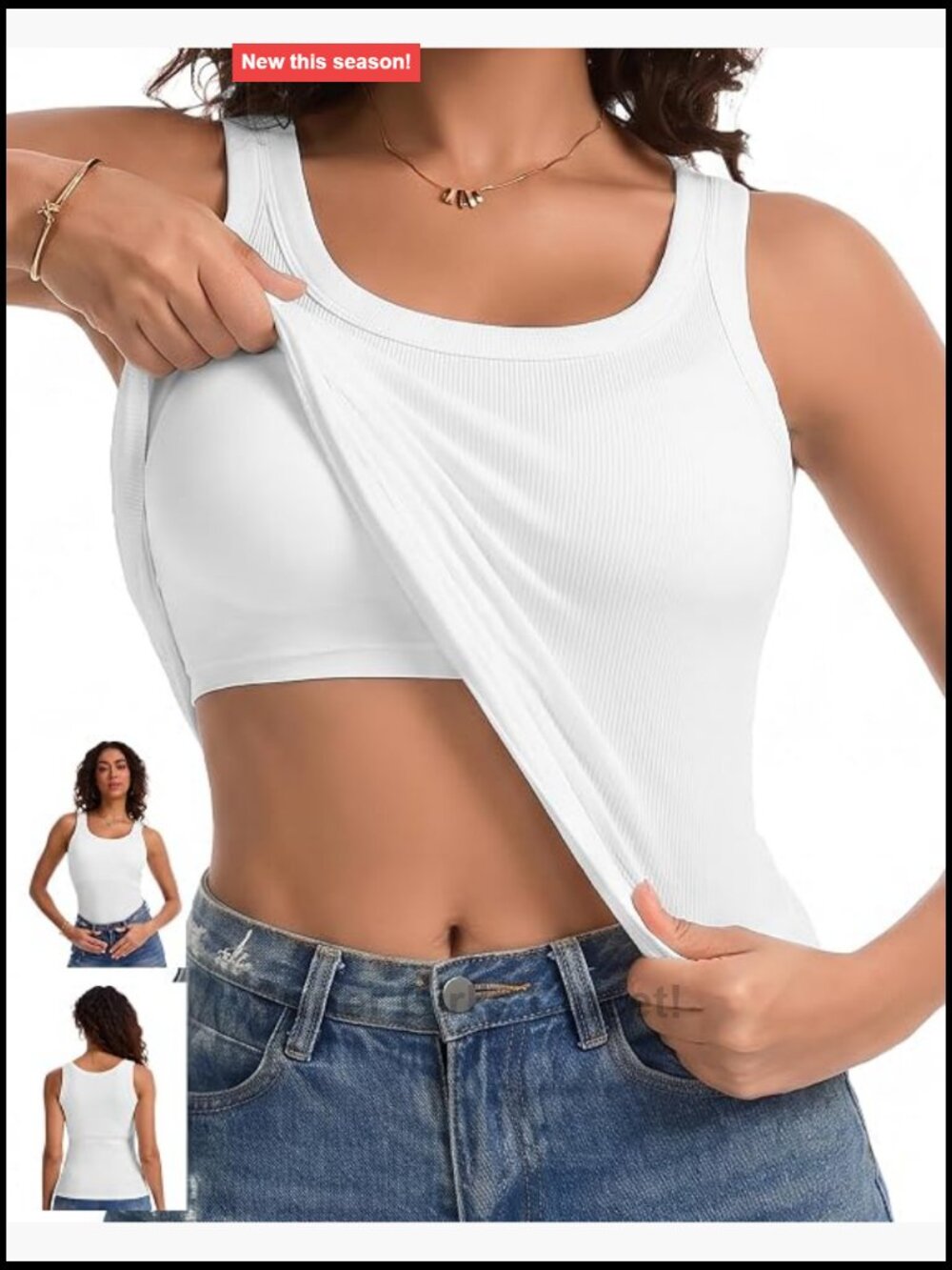 Women's Ribbed Tank Top with Built in Bra Padded Camisole